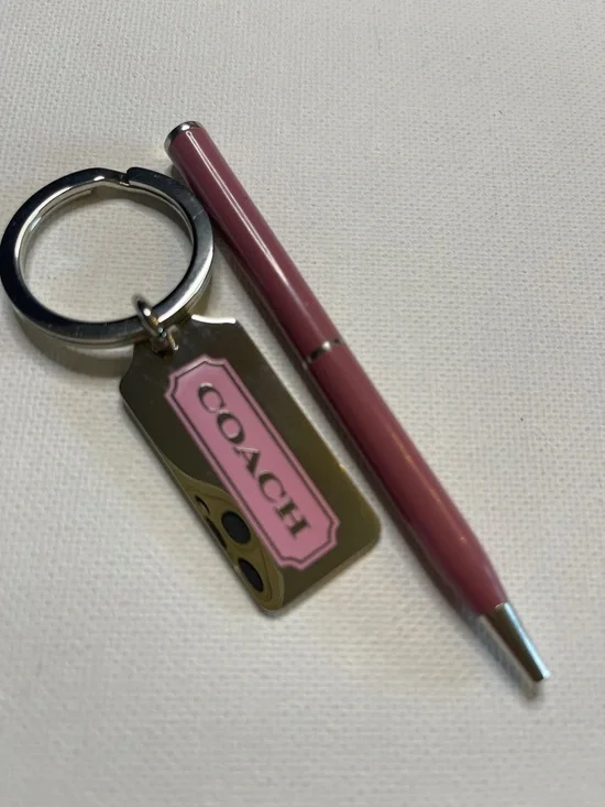 COACH Pink and Silver Key Ring and Coach Pink Pen Set - Picture 1 of 6